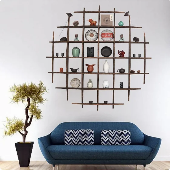 Modern Minimalist Style Solid Wood Chinese Wall Mounted Tea Set Display ...