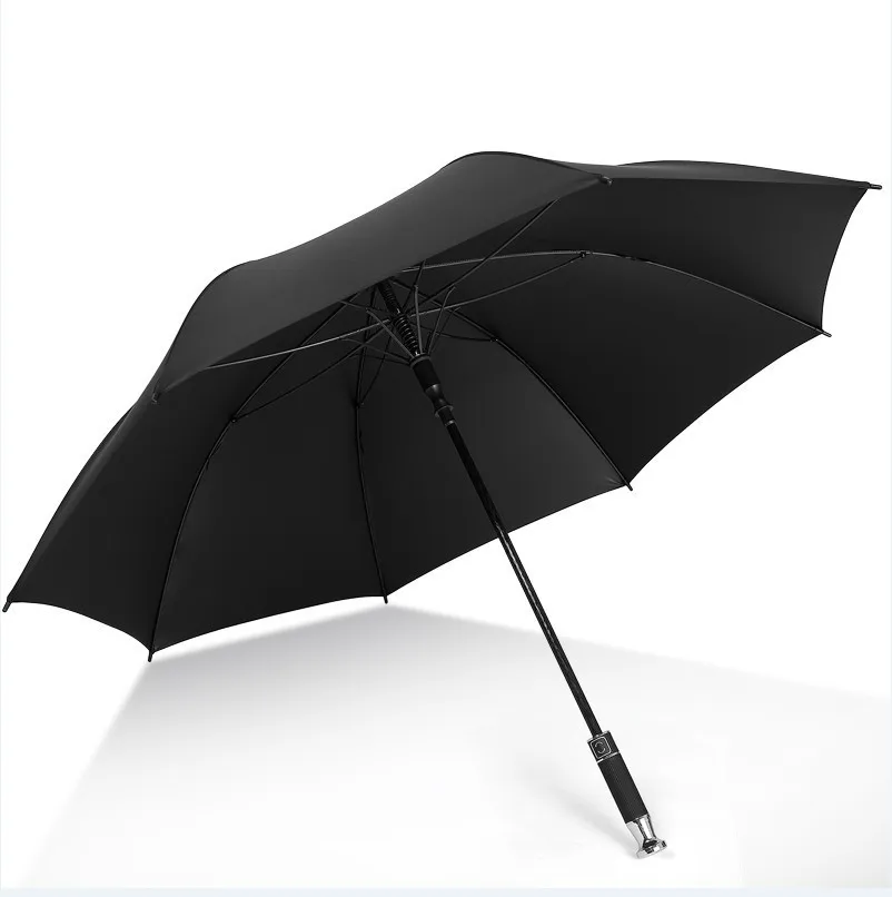 Wholesale Custom Logo Large Automatic Business Sunshade Umbrella with 8K Ribs and Black Plastic Straight Handle Golf Gifts