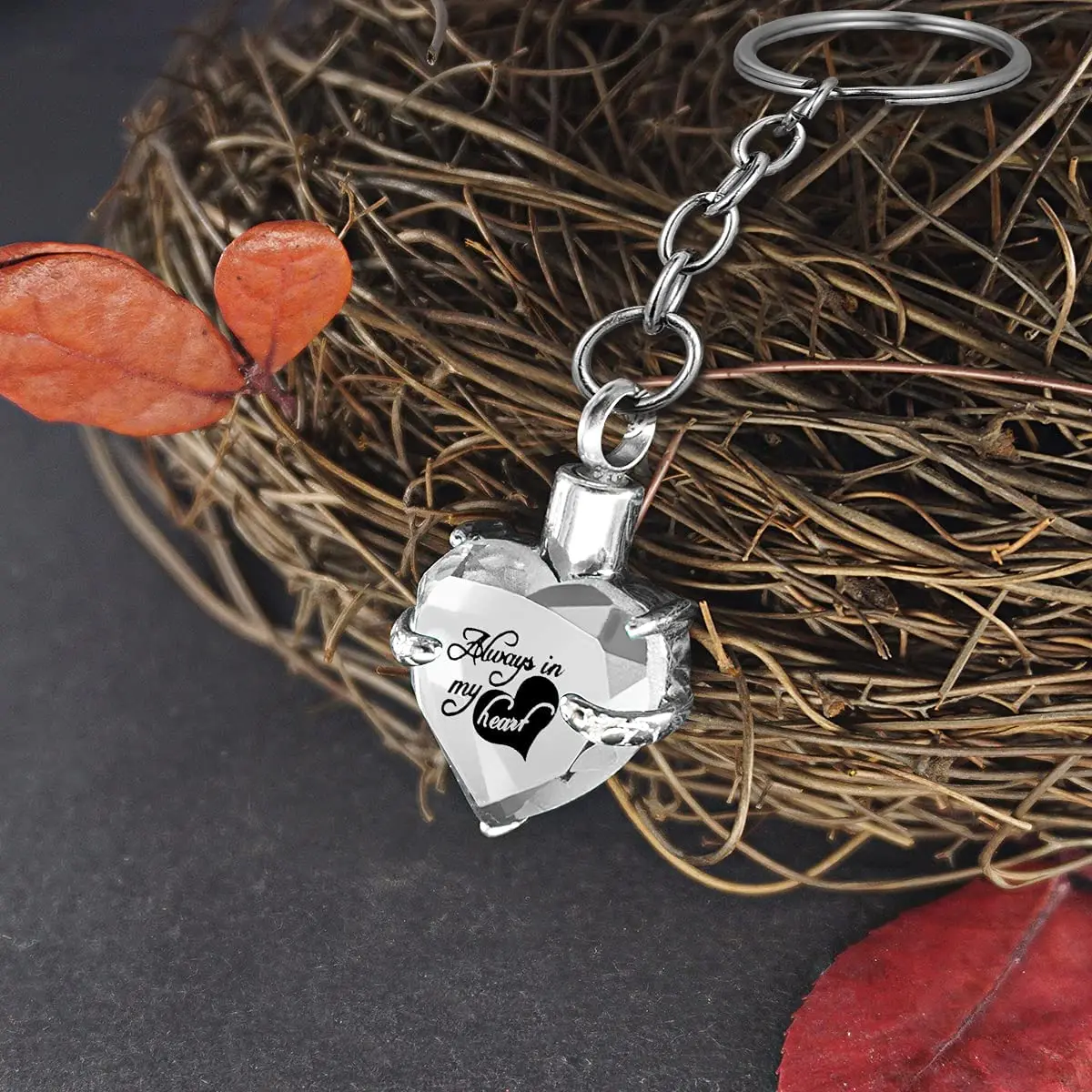 Heart shape Crystal Pendant  KeyChain Cremation Urn Memorial for Human Pets Ashes KeyRing Men Women Jewelry - Always in my heart