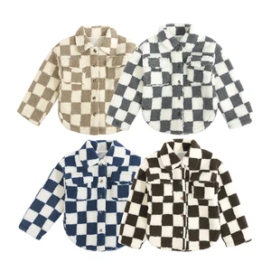 New Fashion Checkered Toddler Boy Jacket Woolen Baby Winter Overshirt Collared Children Tops