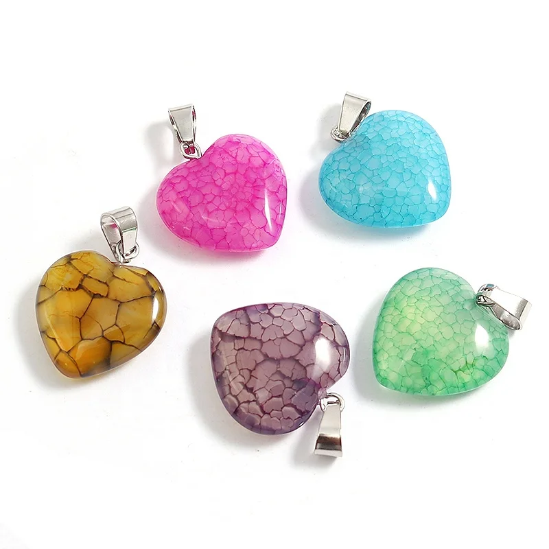 Pendentif Cœur En Agate - Vert Et Rouge Avec Veines De Dragon - 3,7 Cm - Lot 1643 - Neuf Sans Emballage