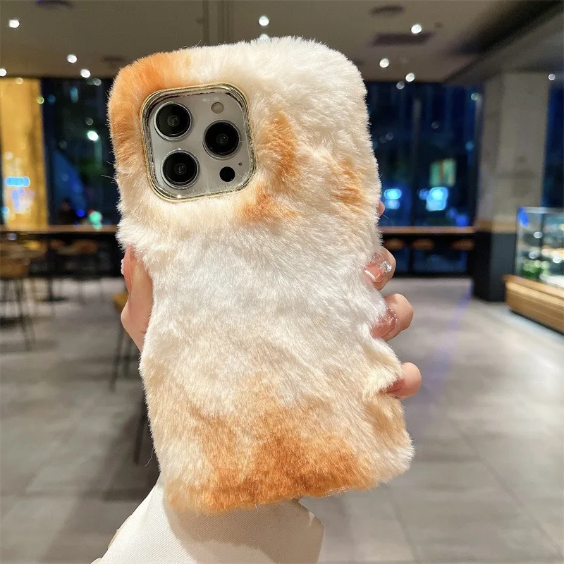 Winter Soft Furry Phone case for iphone 15 16 Pro Max Gradient Color Cute for iphone 15 14 13 12 11 Cases for Girls