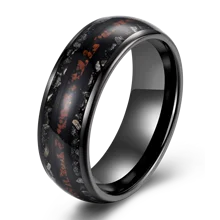 Black Tungsten Carbide Ring Inlay Crushed Meteorite And Dinosaur Bone Stone,Men Wedding Band Comfort Fit