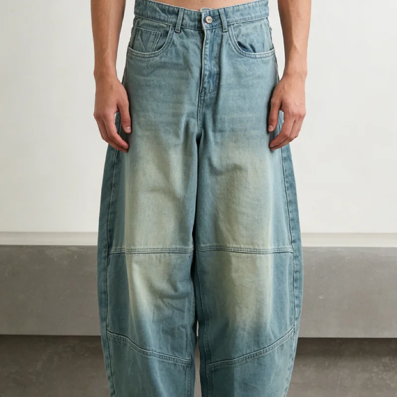 SALATI High Quality Custom Design Street-wear Acid Wash Vintage Loose Baggy Jean Men Jorts Wide Legged Distressed Denim Pants gallery 3