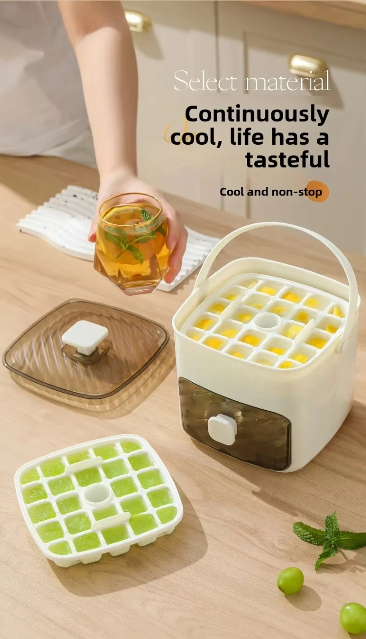 New Large Capacity Food Grade Ice Box Ice Bucket Double-Layer Pressed Ice Cube Mold with Handle Drawer