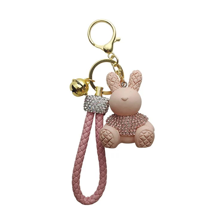 Cute Cartoon Bling Resin Rabbit Doll Bag Charm Car Key Holder Key