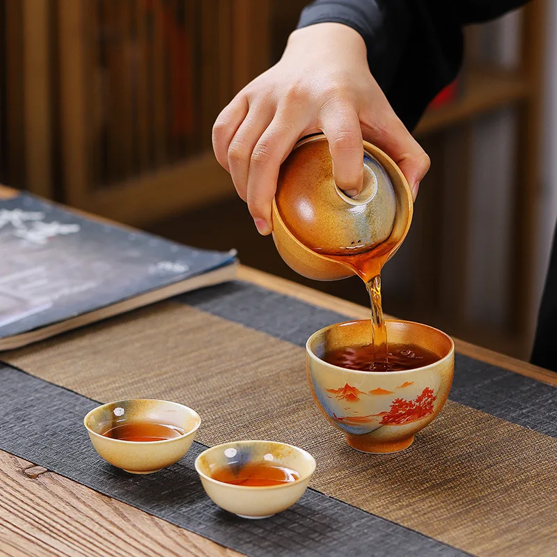 LURRIER Set da tè in porcellana cinese Gongfu, set di teiera portatile con rotazione a 360 gradi e infusore, sacchetto regalo tutto in uno per viaggi