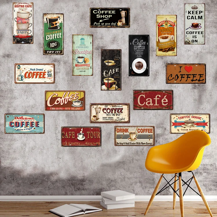 Hot Cafe Coffee Shop Vintage Tin Signs Metal Painting Wall Decor Hanging Poster 