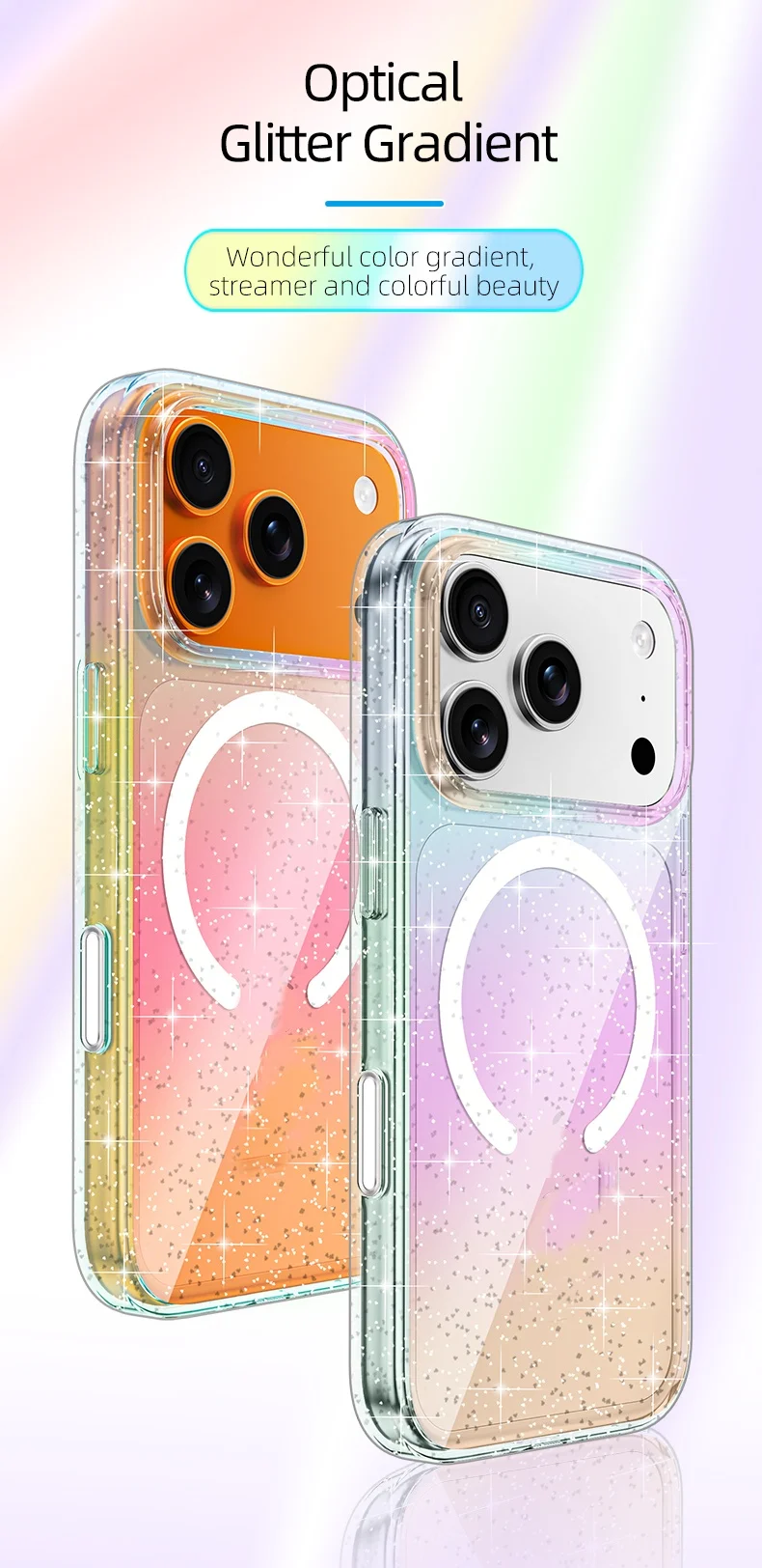 product soft tpupc phone case with anti yellow slim ultra magnetic glitter anti fingerprint texture phone case for iphone 17 pro-2