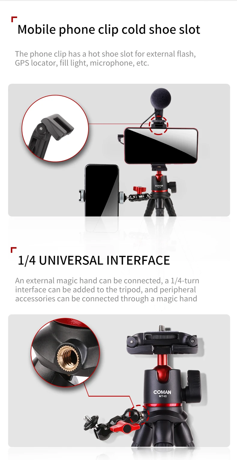 Coman Portable Flexible Vlogging Kit Video Recording Mini Octopus Tripod Stand Camera Smartphone Tripod For Mobile Phone