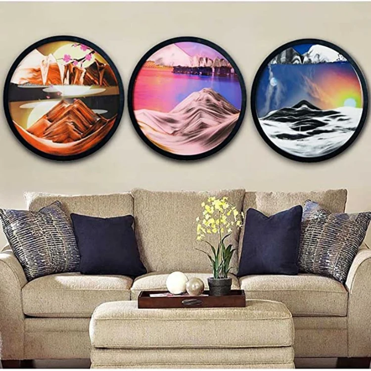 Flowing Sand Painting Frame Moving Sand Round Picture Dynamic 3D Natural Landscape Sand Frame Home Ornament Wall Art