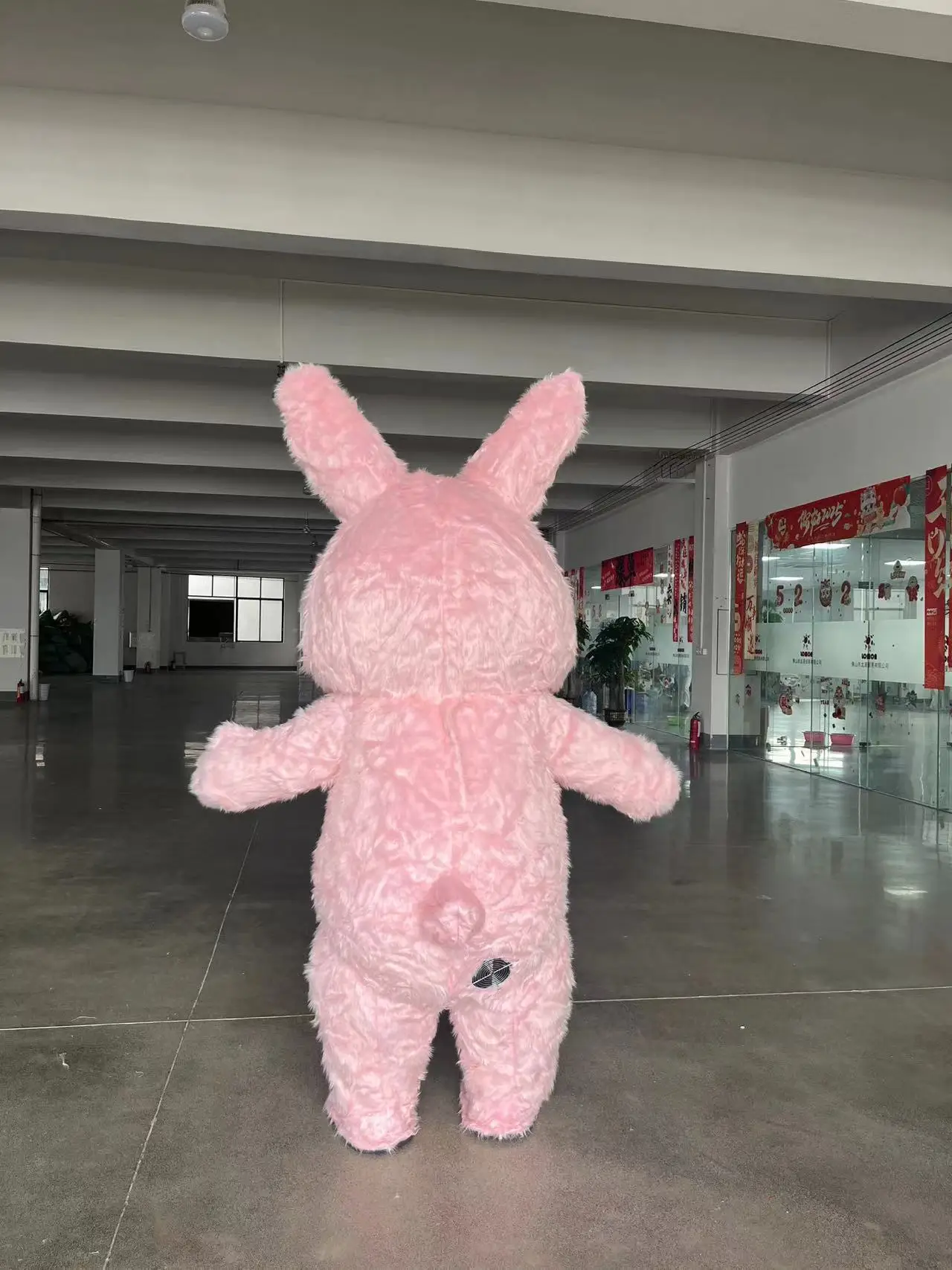 Custom Cute Easter pink Bunny Plush Animal Mascot Costume Inflatable Cartoon Short Ear Rabbit Mascot Costume for Adult