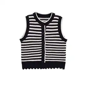 Cross-border European and American Foreign Trade Women's Clothing Explosions Fashion Joker Striped Single-breasted Sweater Vest