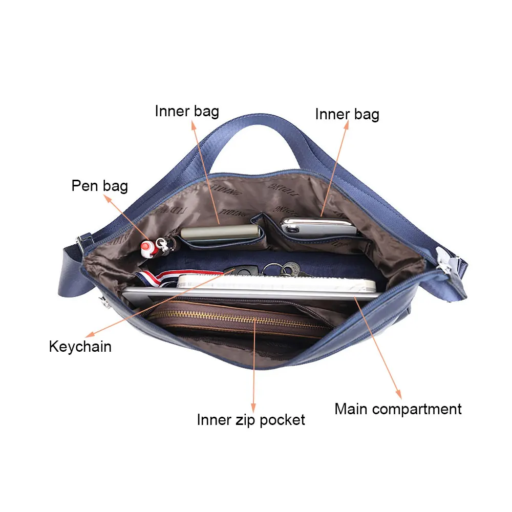 Tiding Brand Custom Blue Thin Minimalist Japanese Style Genuine Leather Crossbody Messenger Bag