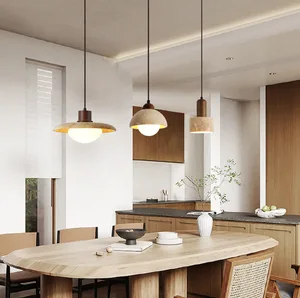 JACKSUN Japanese Cream Style Chandelier Yellow Cave Stone Pendant Light for Restaurant Bar-Nordic Middle Ancient