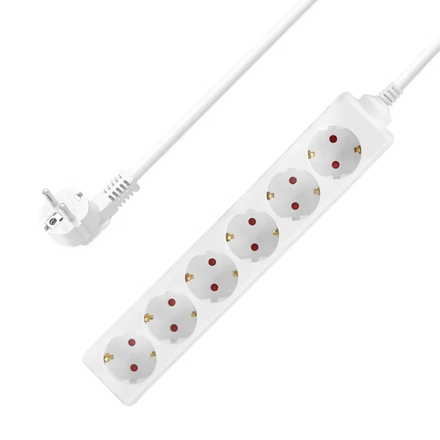 Gelistar White 6 Way Socket EU Type Extension Socket 2M Lead Power Strip Safety Door Power Socket