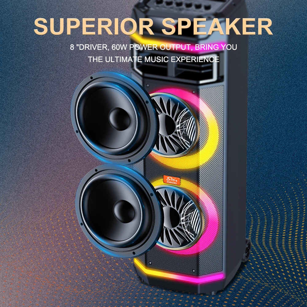ZQS8283 Altavoz Bluetooth portátil 8 pulgadas LED RGB con micrófono