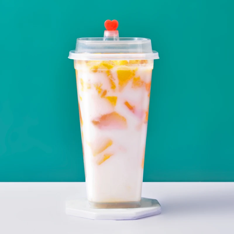 Customized Disposable Transparent Square Rigid Plastic Dessert Cup Milkshake Smoothie Coffee Cup Injection Plastic Cup