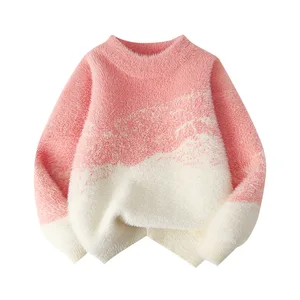 Children's Boys' Thickened Autumn Winter Gradient Base Sweater Top Middle Large Sizes