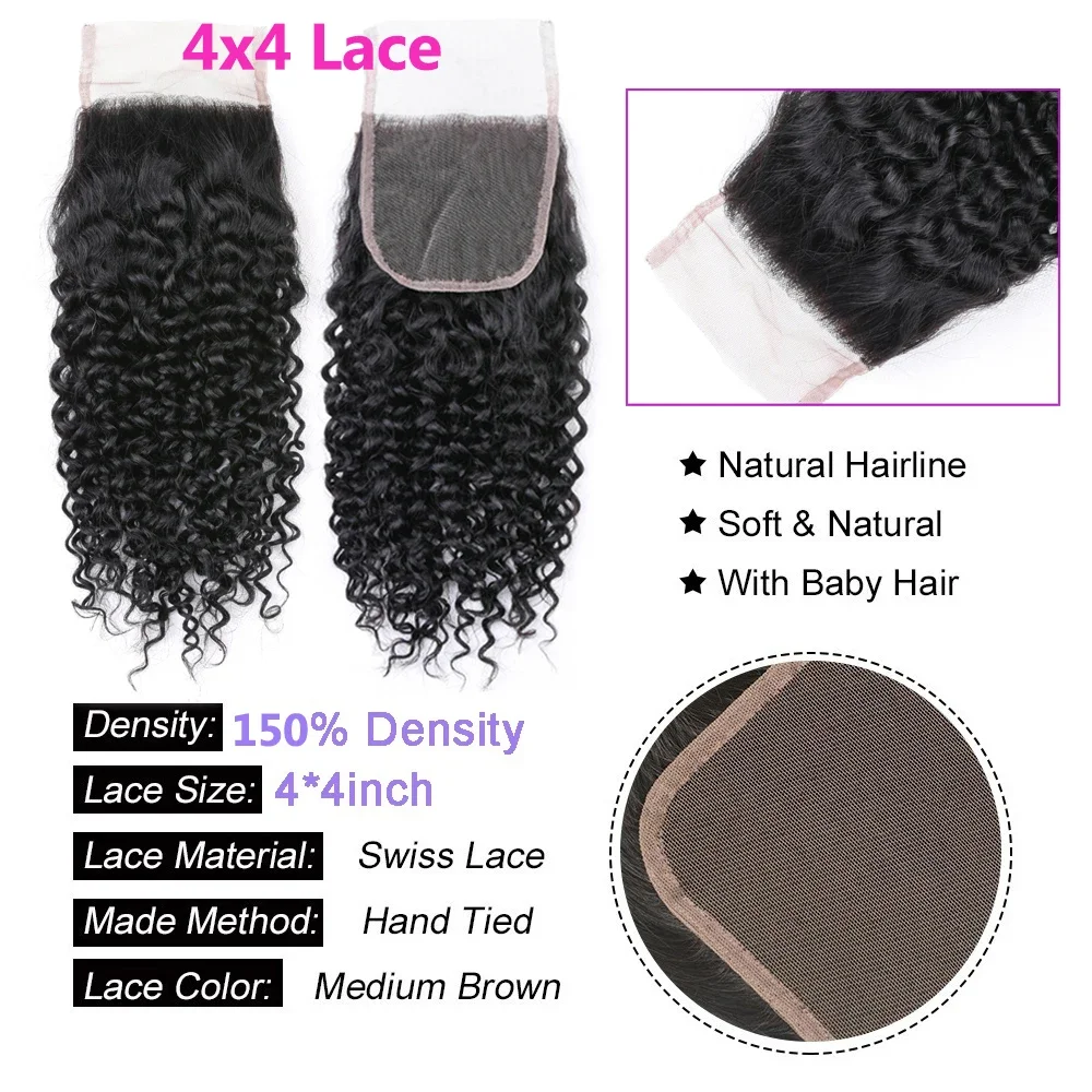 Kinky Curly Brazilijos žmogaus plaukai giliai banguoti nėrinių užsegimai_voghion.com