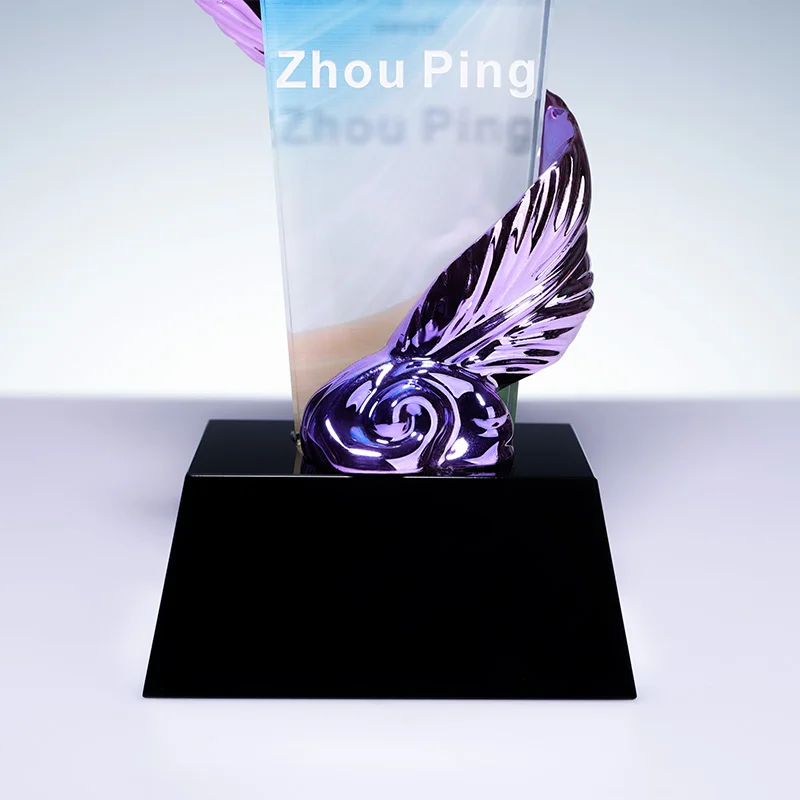 Factory direct sales high-end custom plated resin feather k9 crystal color printing trophy supplier