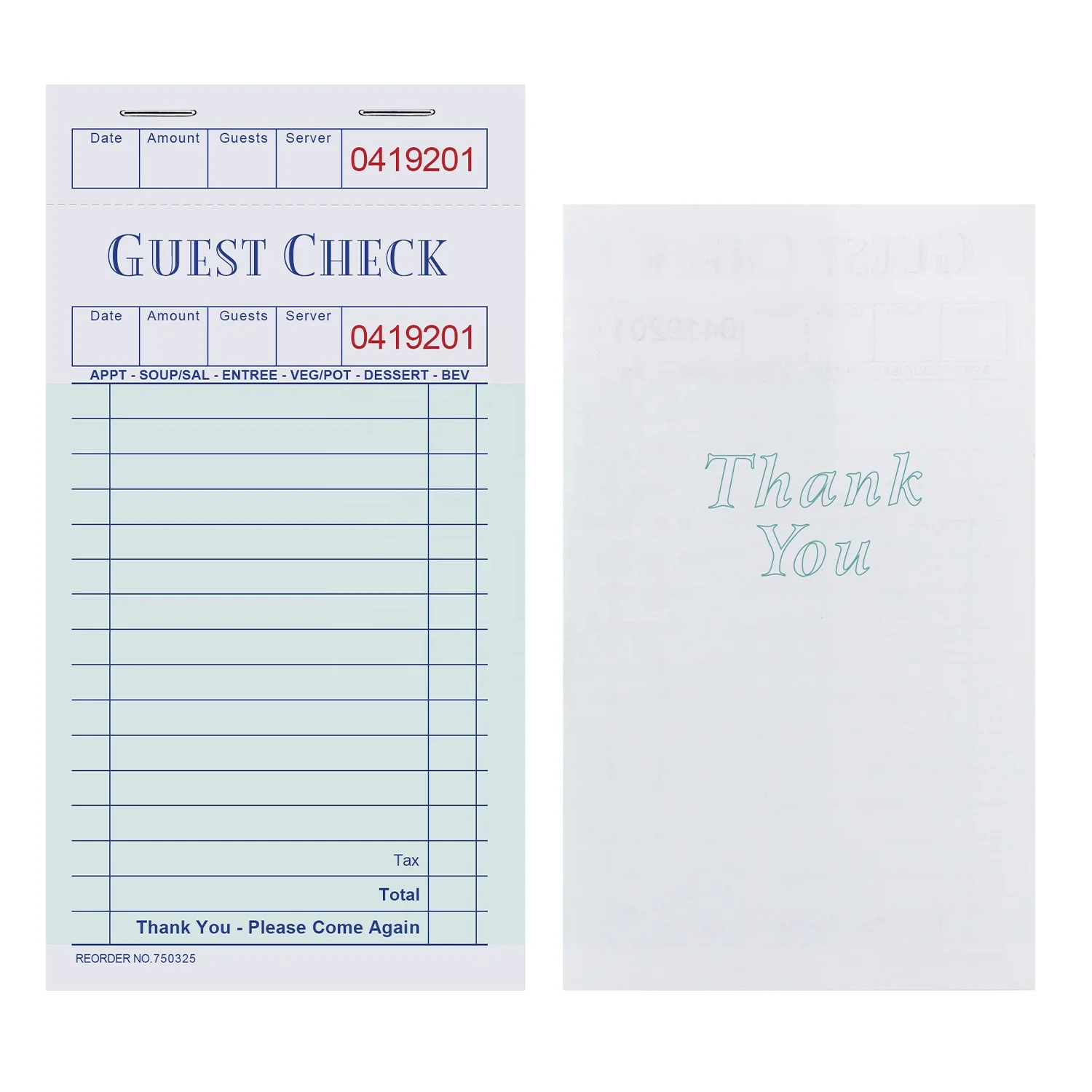 No Carbon Required NCR Carbon Paper Guest Check Book Restaurant Guest Check Book