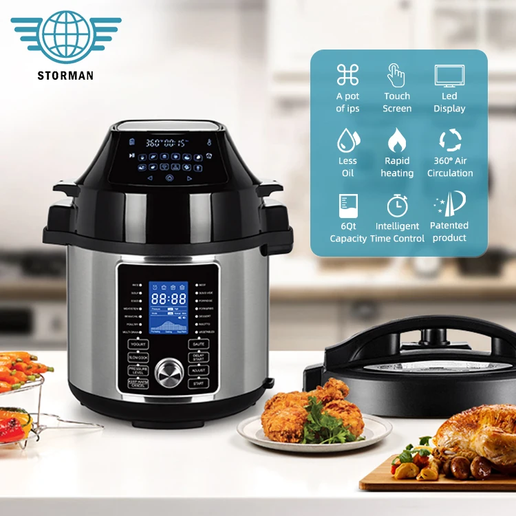 High Quality LED Display Touch Screen Home 6L Deep Fried 2 in 1 High Pressure Cooker Air Fryer