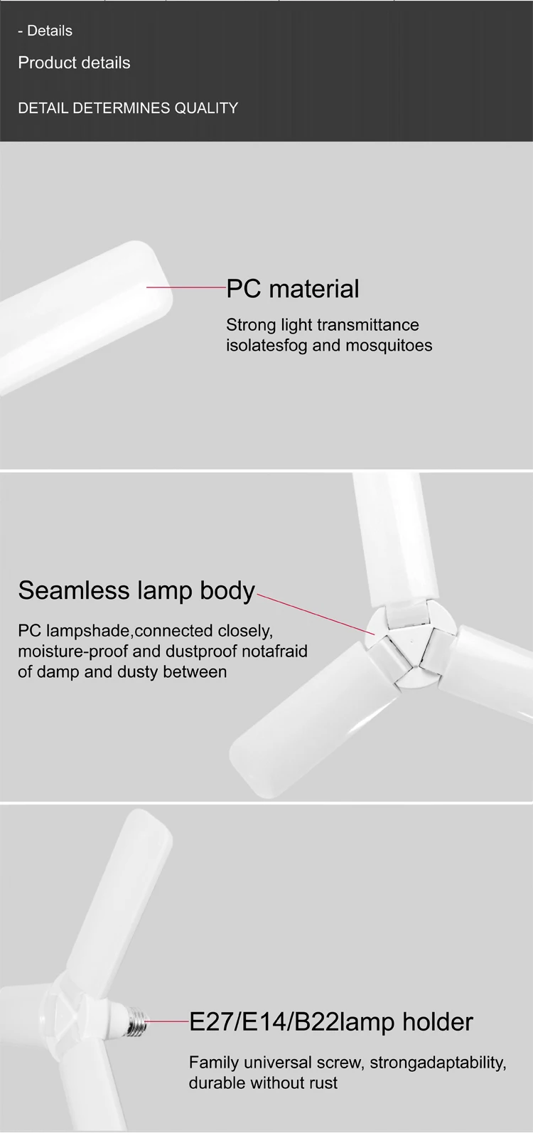 Super Bright Energy Saving 30W 38w 45W 54W Aluminum E27 Base Foldable Fan Blade LED Bulb Light
