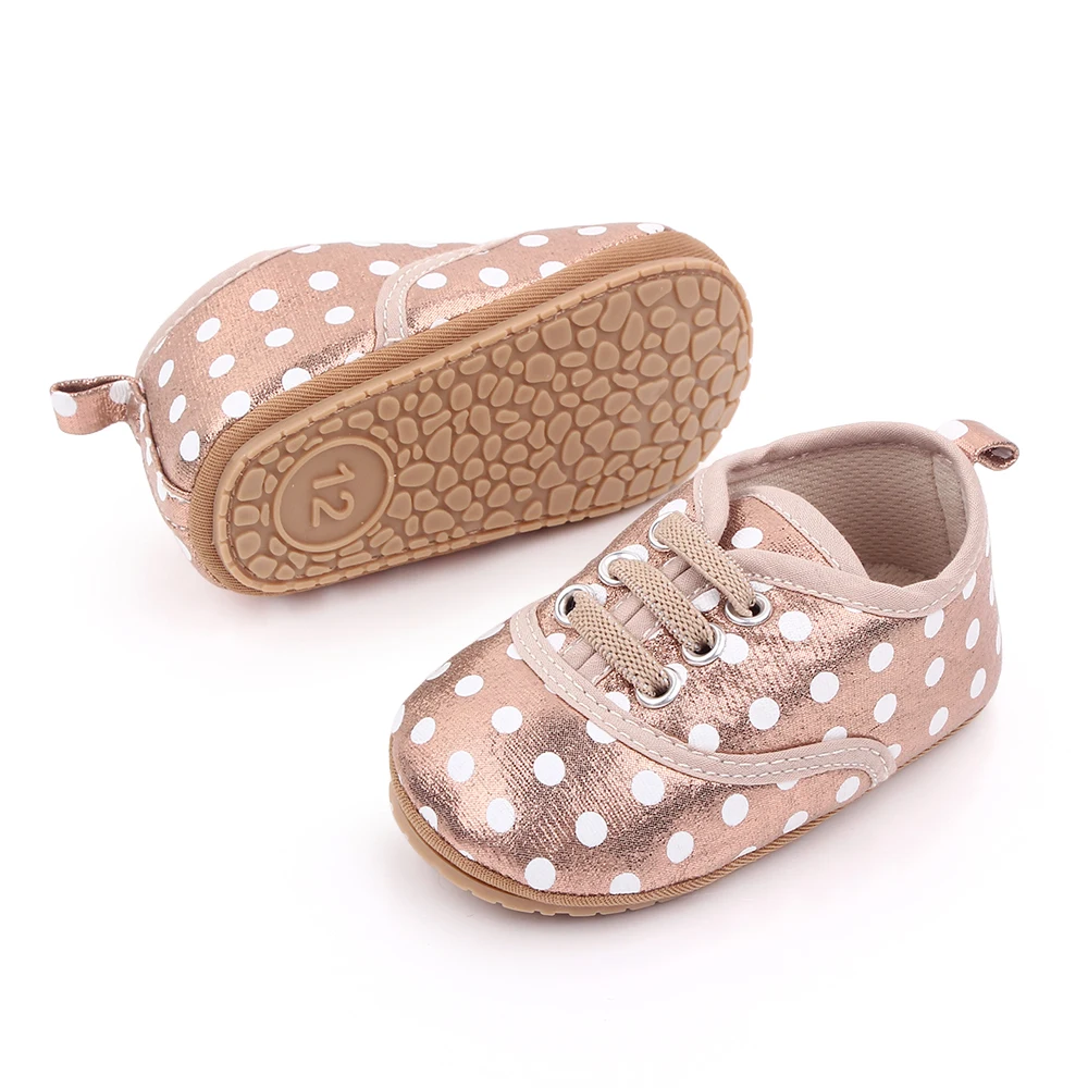 Solid Color Sparkling Round Polka Dot Decorative Elastic Baby Soft Soled Toddler Shoes factory