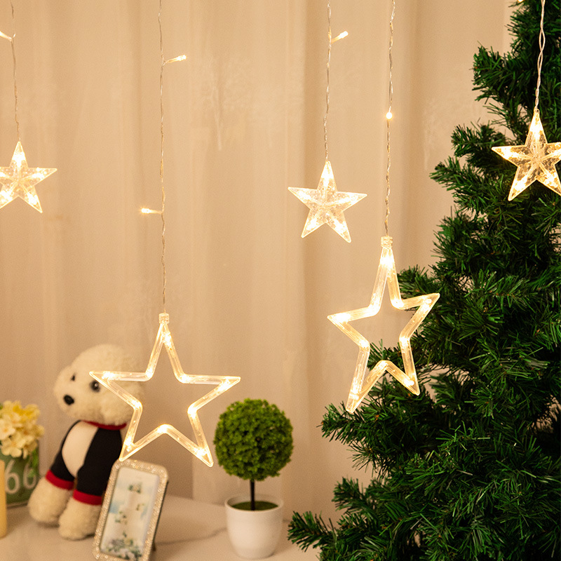 СВЕТОДИОДНАЯ Гирлянда-занавеска со звездами, Рождественские огни, украшение для праздничной комнаты, креативная мигающая гирлянда