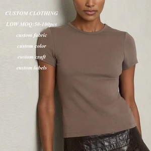 Manufacturer Wholesale High Quality Cotton Women's T-Shirt Custom Solid Color High Stretch Crew Neck Blank T-Shirt