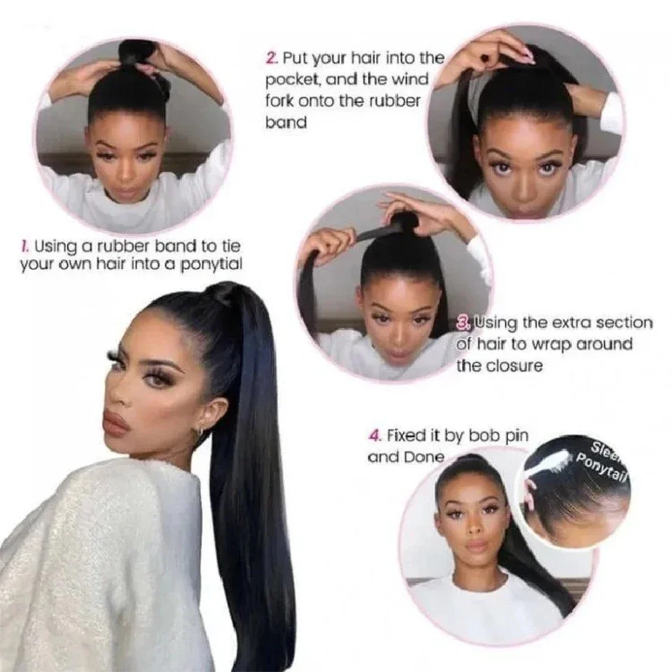 Kinky Straight Human Hair Ponytail Extension for Women 10-30 inches_voghion.com
