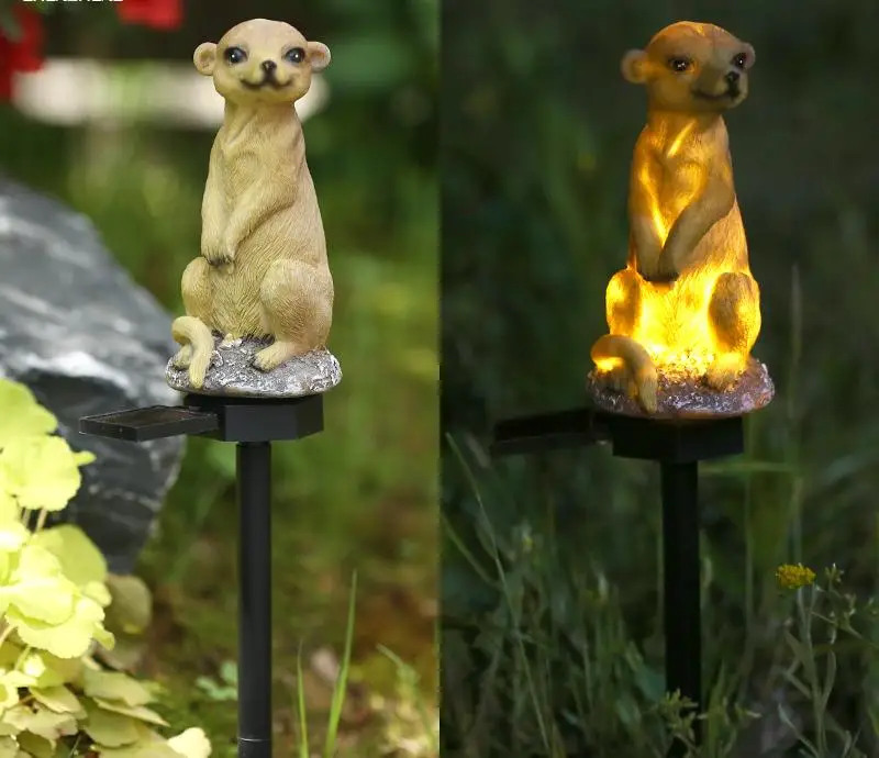 Top Selling IP65 Battery Powered Smart LED Solar Landscape Light Resin Simulation Meerkat Scenery for Garden Use