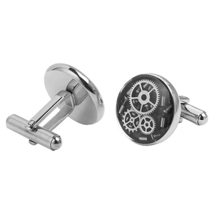 Stainless Steel Mechanical Style Gear Parts Inlay Men's Black Carbon Fiber Cufflinks