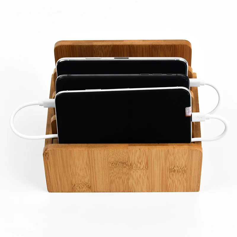 WDF Factory Wholesale mobile phone bamboo charging dock stand station phone organizer stand holder bamboo charging station manufacture