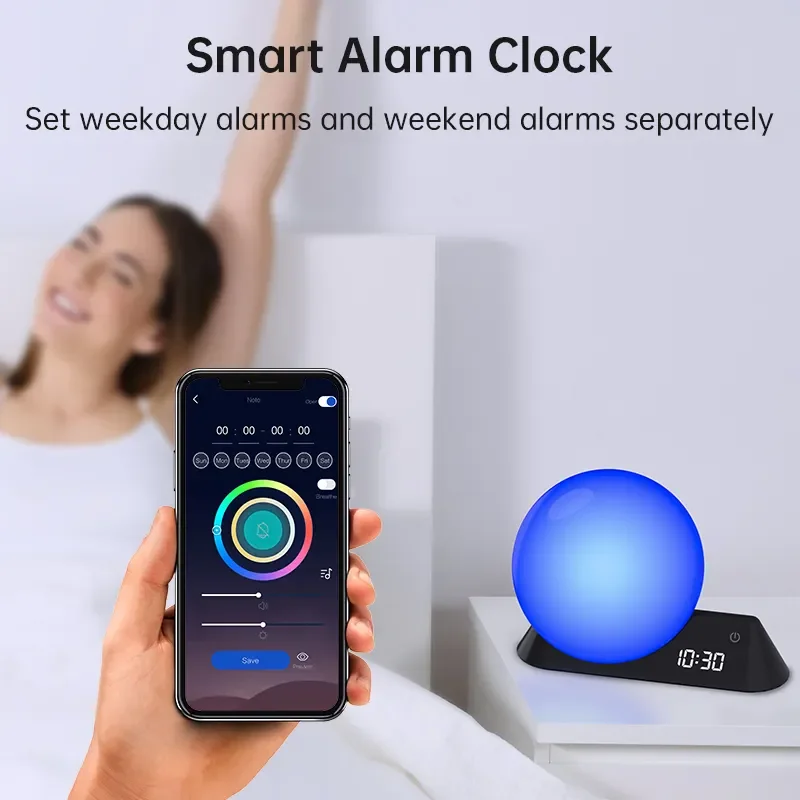 Wake up Light Digital Alarm Clock Color Changing Digital Sunrise Sunset Simulation Table Alarm Clock