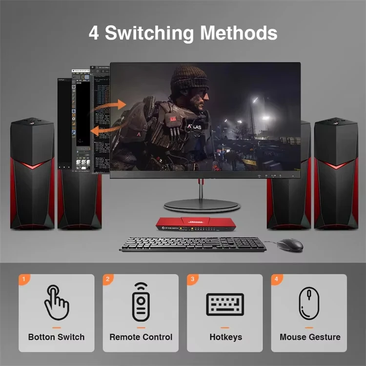 Switch KVM TESmart DisplayPort 1.2 DP a 4 porte 4K60Hz con hub USB 2.0, supporta la modalità pass-through di tastiera e mouse_voghion.com