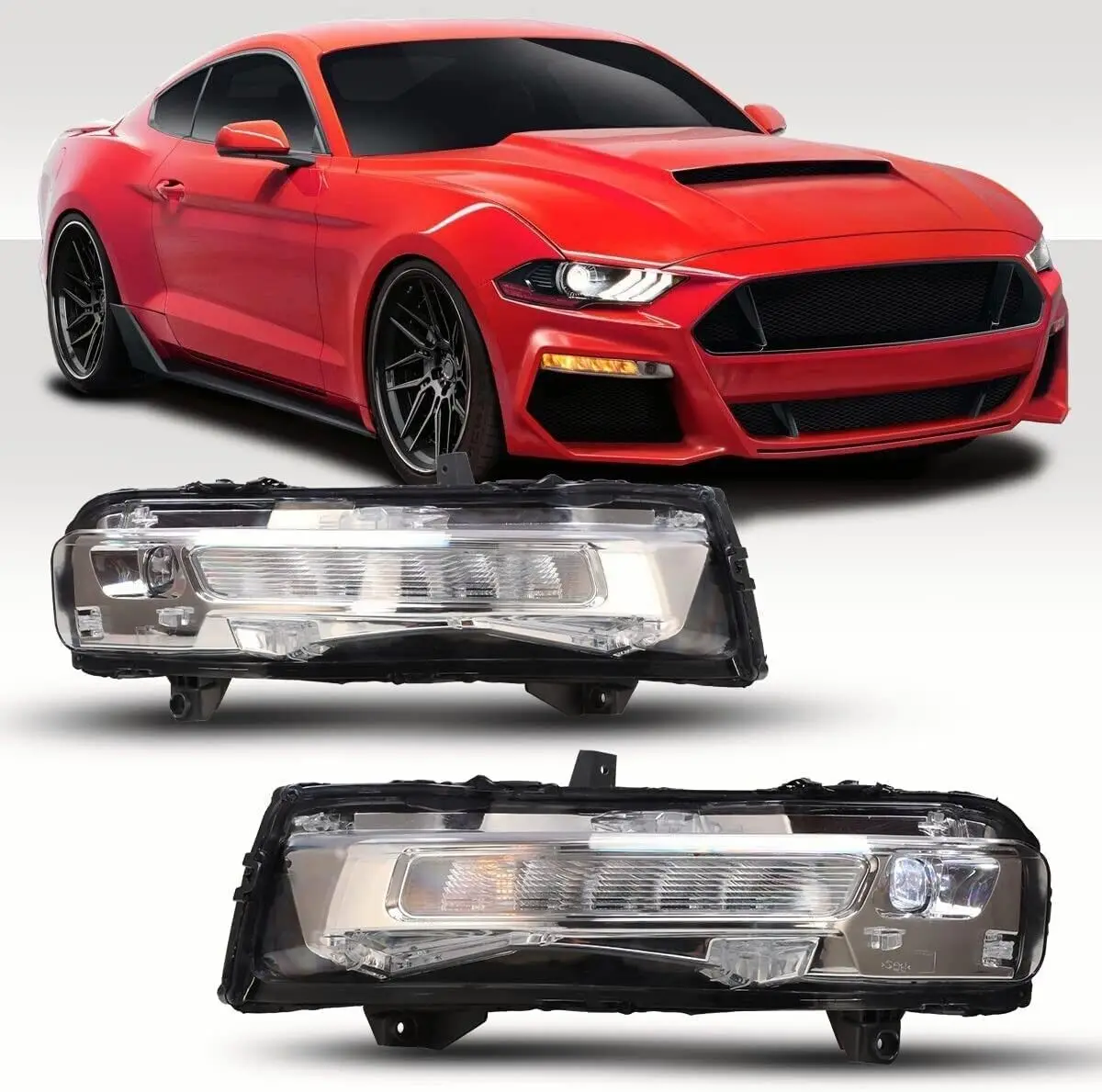 car spare replacement LED DRL fog lights lamp with sequential turn signal for ford mustang 2018 2019 2020 2021 2022