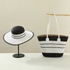 Light-style spliced stripes-black-set hat and bag