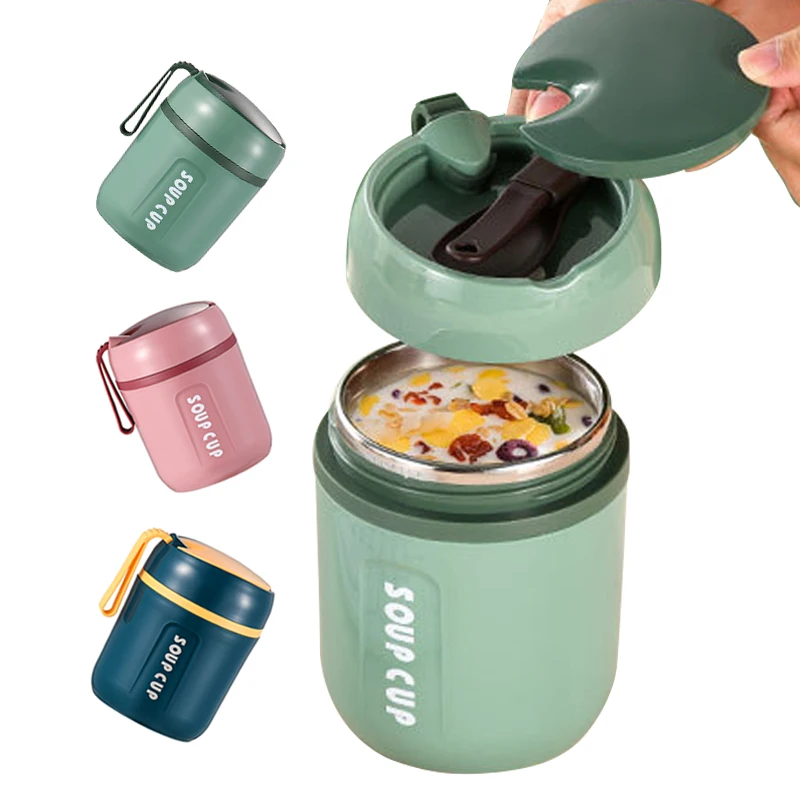 Children Warmer Bento Lunch Box Stainless Steel Soup Cup With Spoon Seal  Heat Preservation Food Insulated Lunch Bag For Students