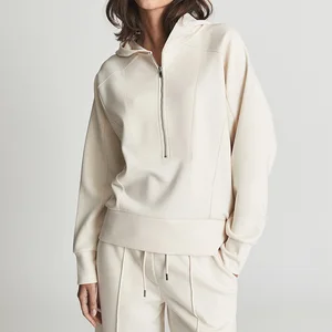 Custom High Quality Manufacturers Casual Autumn Winter Long Sleeve V Lone Loungewear Pullover Zipper Neck Hoodie