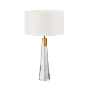 Modern Simple Design Living Room Bedroom Decorative Cone Shape Clear Crystal Base Led Table Lamp