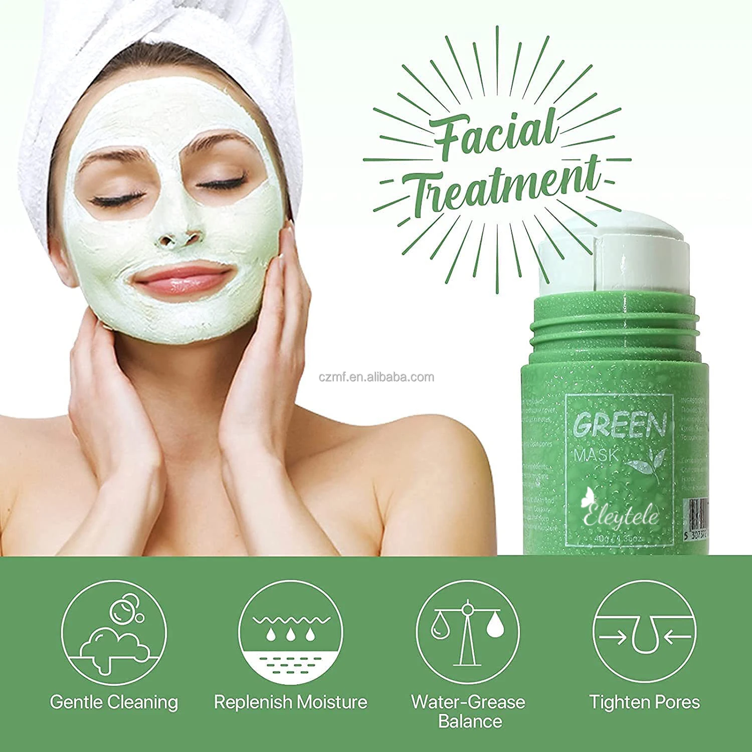 Moisturizing and Deep Cleansing Clay Facial Green Tea Musk Mask Stick Huge Beauty Green Purifying Stick Mask Solid for All Skin