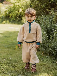 Children's Autumn Winter Casual Outfits Set for Baby Boys High Quality Velvet Solid Pattern Front Logo MOQ 2pcs 0-3Y