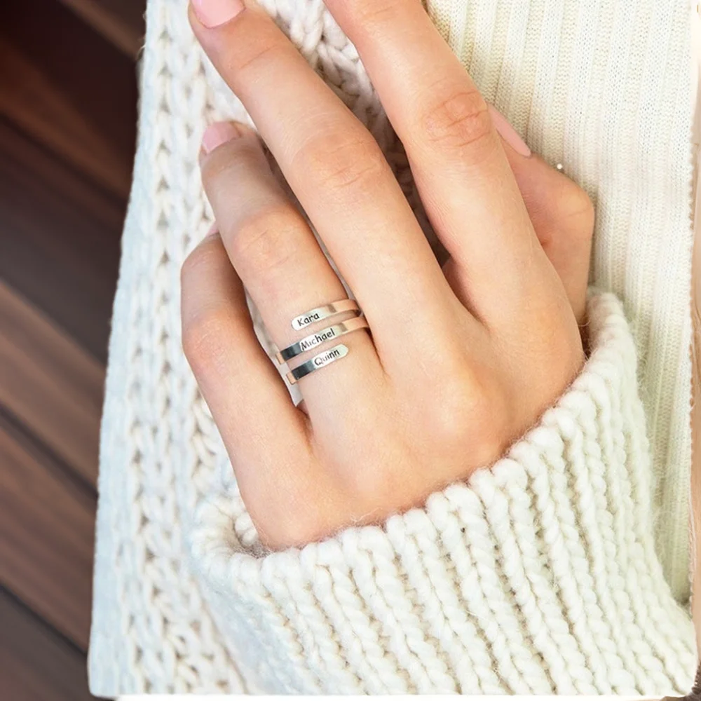 Custom Engraved Name Date Stainless Steel Rings