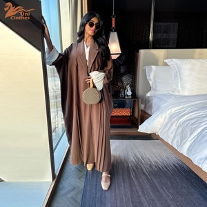 MQ143  Arab Saudi Ready Made Dress Designs Shirt Stand Collar Long Sleeve Kimono  Muslim Robe Dubai Open Abaya