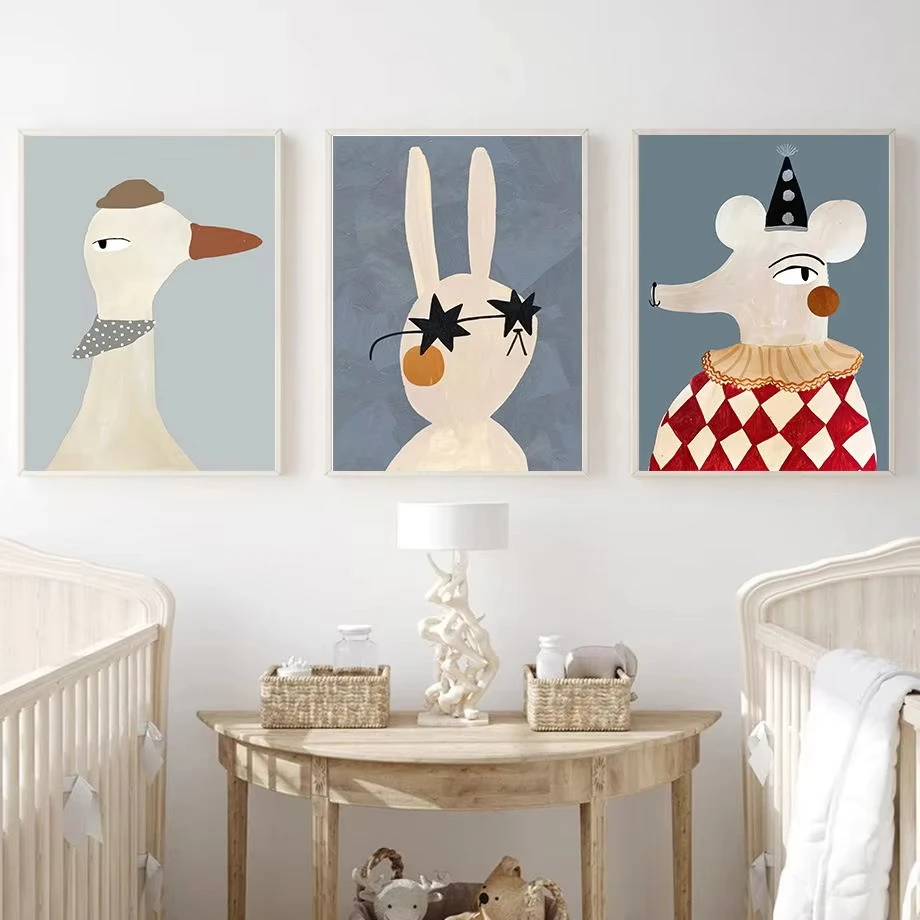 Cartoon Mouse Rabbit Duck Leopard Sheep Pig Poster Nordic Wall Art Print Canvas Painting Nursery Pictures for Baby Bedroom Decor