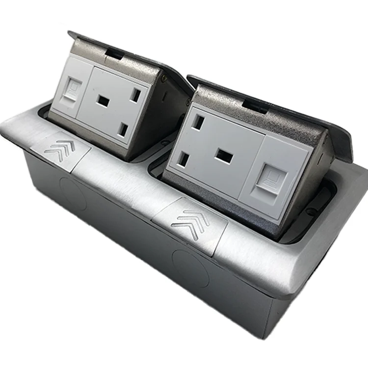 Office Home UK Power Pop-up Floor Outlet Plate Duplex Ground Outlet Data Socket Receptacle Computer Aluminum Alloy