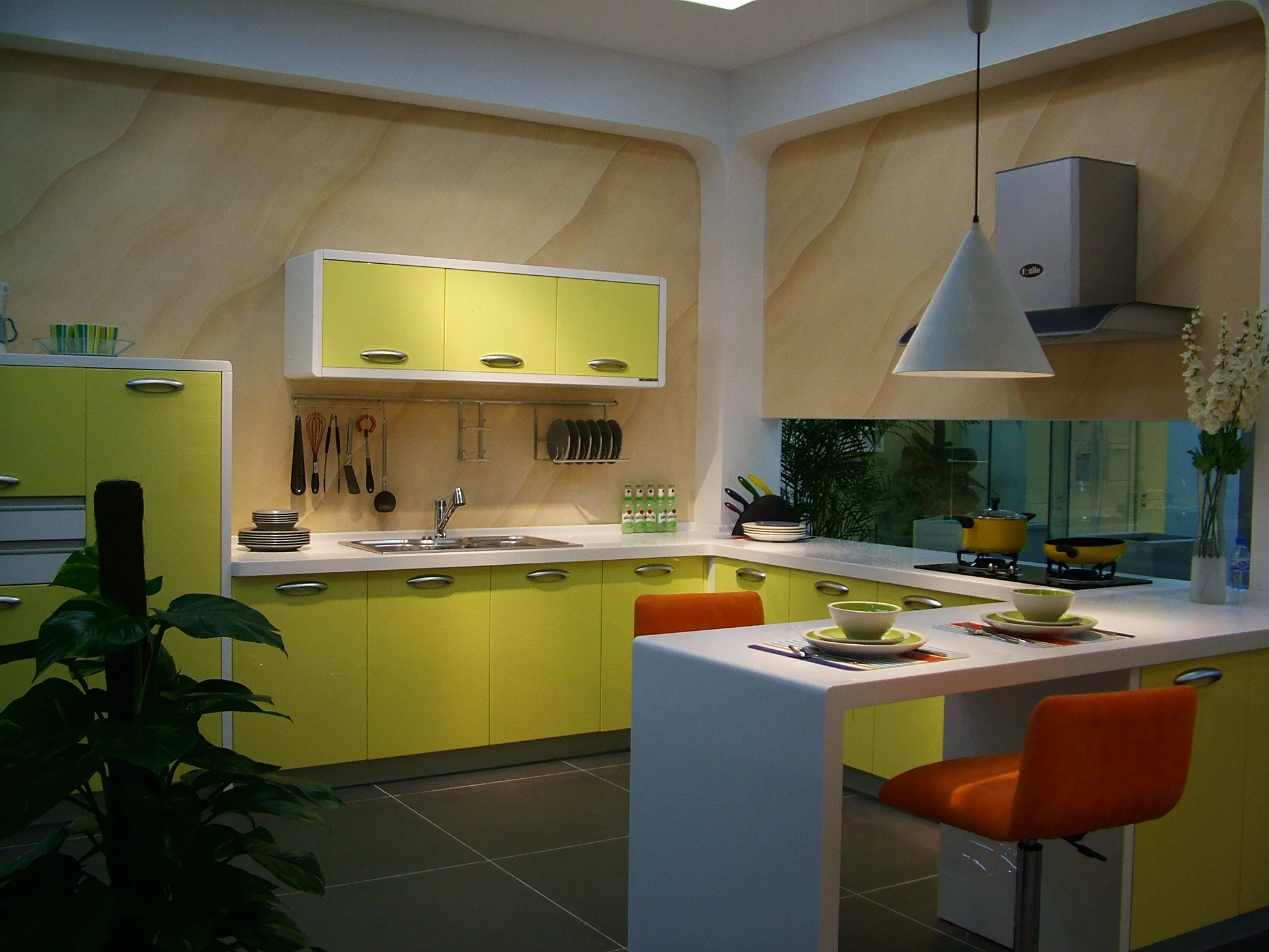 CBMMART Modern Grey and Shallow Yellow Kitchen Cabinet Set Custom Kitchen Cabinet With Island