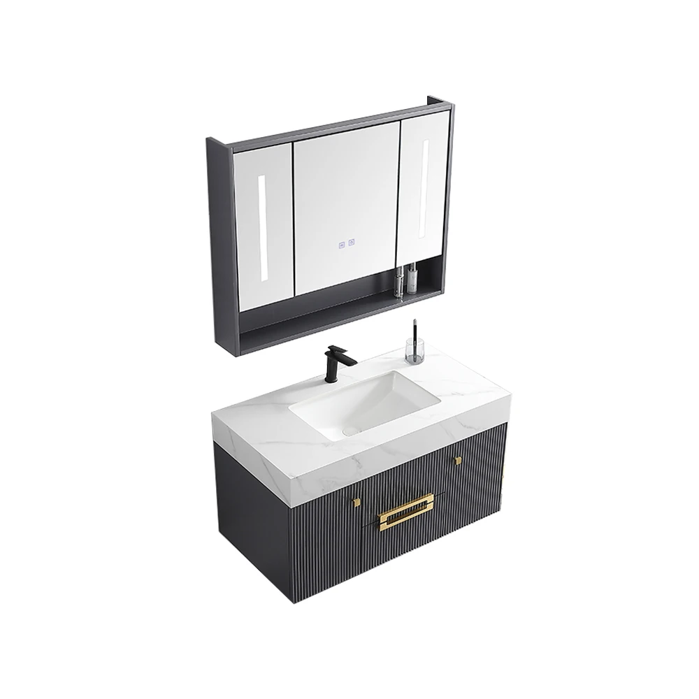 Современный настенный деревянный шкаф для хранения мебель светодиодный зеркальный ванной комнаты с мраморным